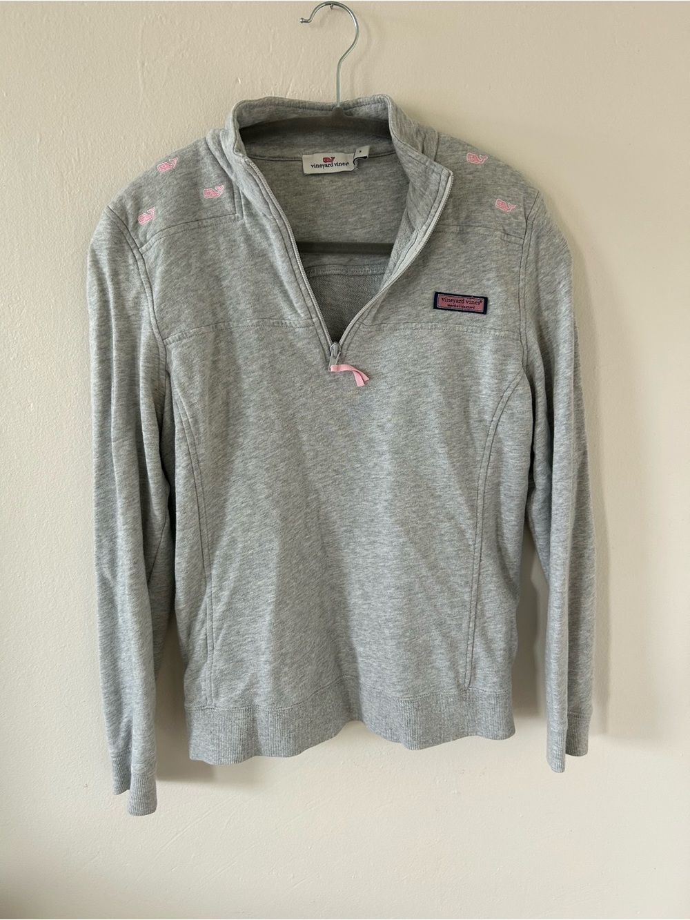 Vineyard Vines Women’s Gray Quarter-Zip Pullover Sweater with Pink Accents
